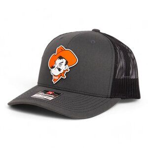 OSU Cowboys Pistol Pete Snapback Trucker Hat- Charcoal/ Black